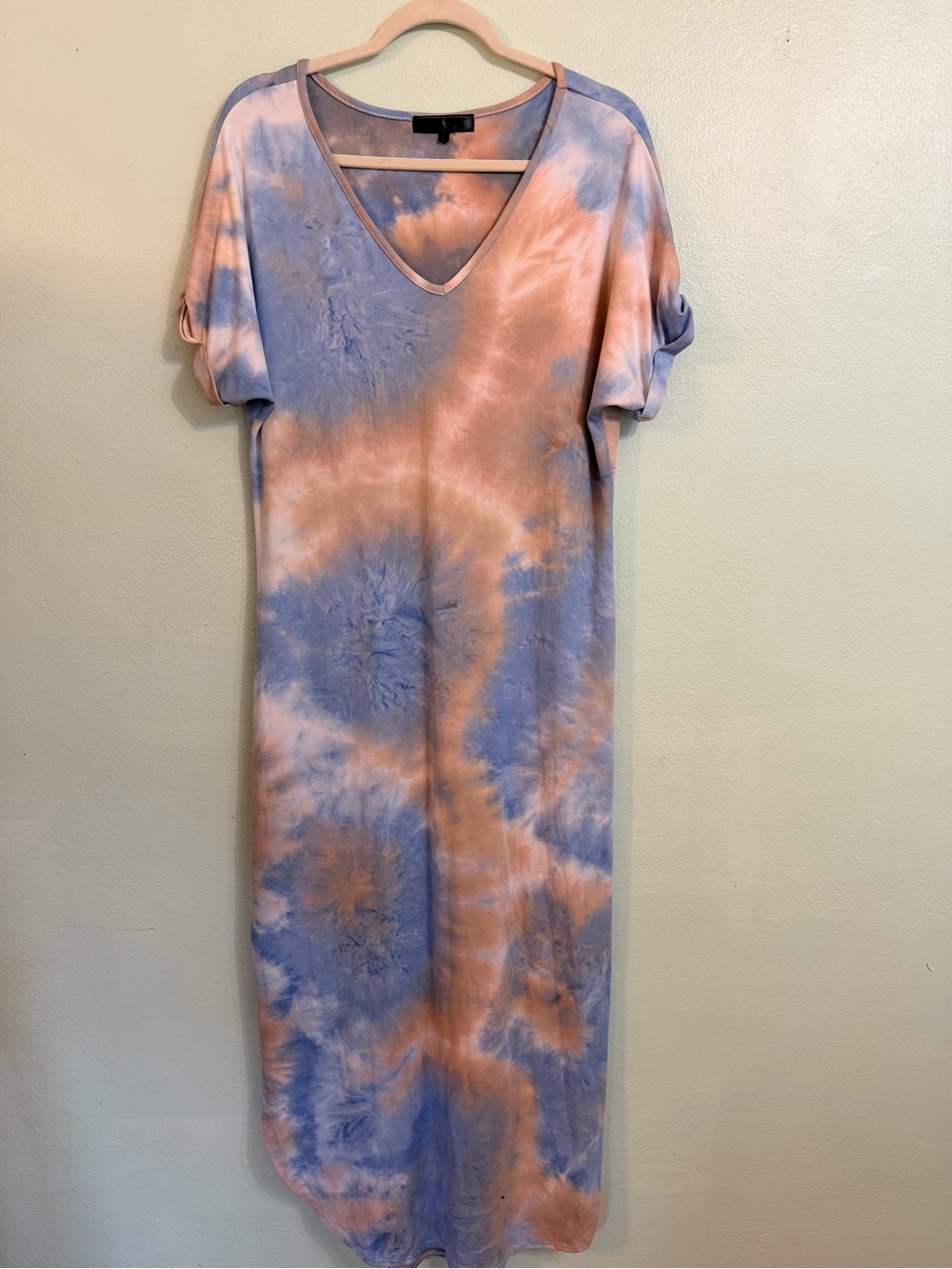 Tie-Dye V-Neck Maxi Dress in Peach & Lavender